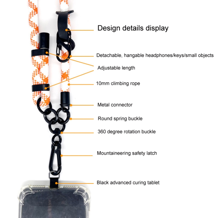 10 mm dickes Seil, verstellbarer Lanyard-Abstandhalter für Mobiltelefone,  Anti-Verlust (Gezeitenmuster, Schwarz, Rot)