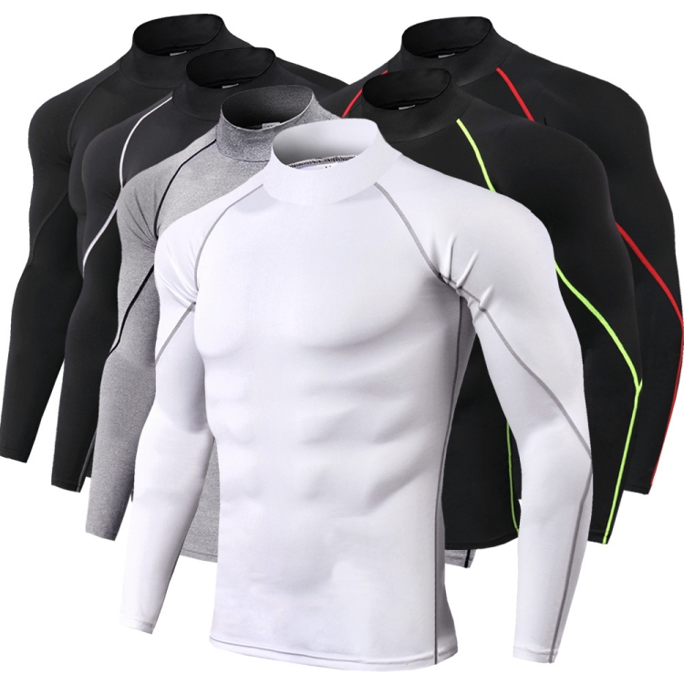 Men High Neck Fitness Long Sleeve Athletic Running T-Shirt Stretch Quick  Dry Stand Up Sweatshirt, Size: S(TC56 Red Line On Black)