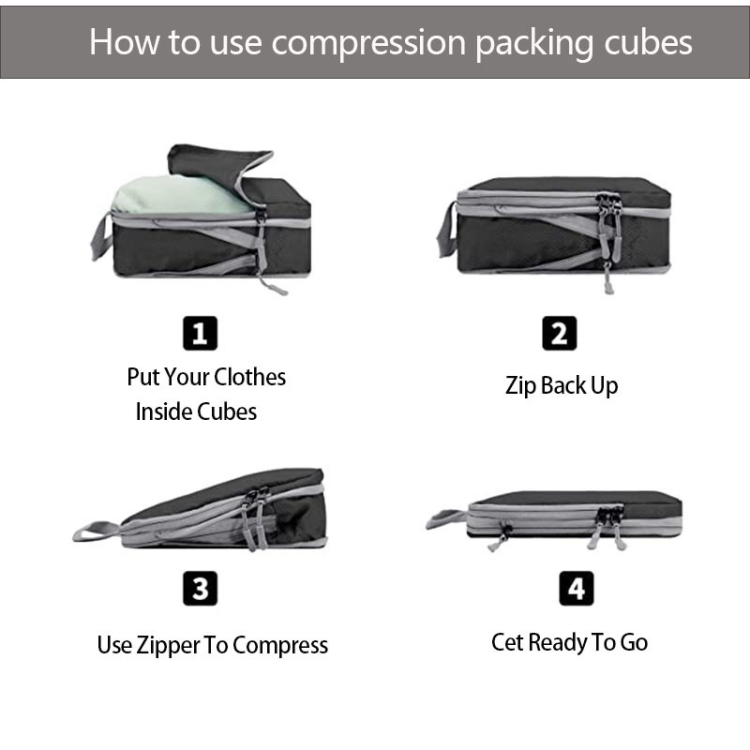 Cubos de embalaje de compresión 8 en 1 Bolsas de viaje expandibles  Organizador de equipaje (Beige)