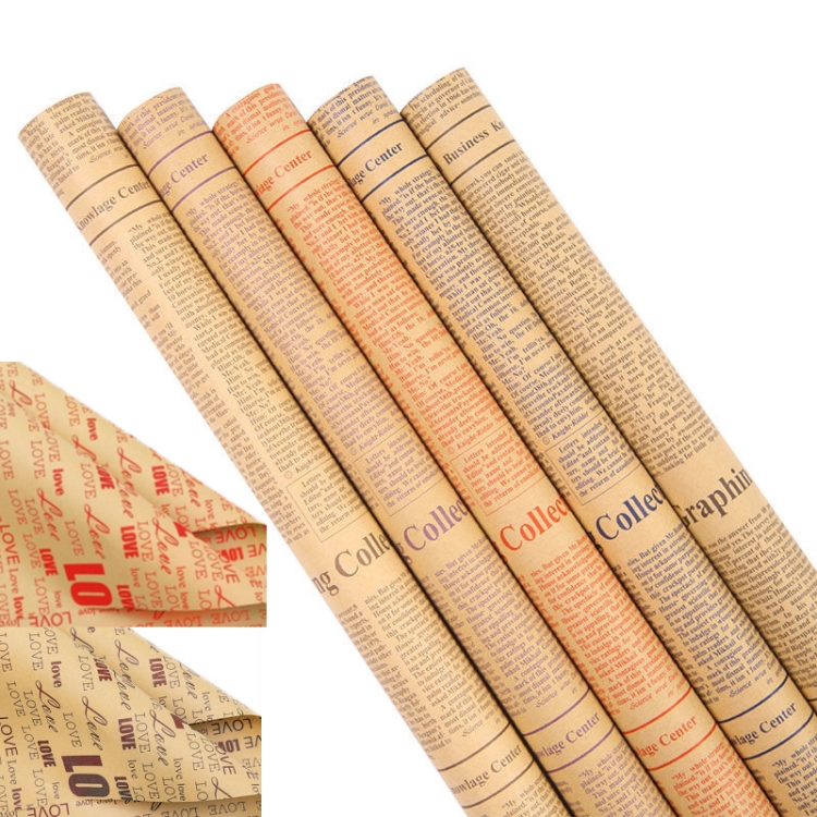 10pcs Retro Cowhide English Newspaper Gift Flower Packaging Material(Random  Style Delivery)
