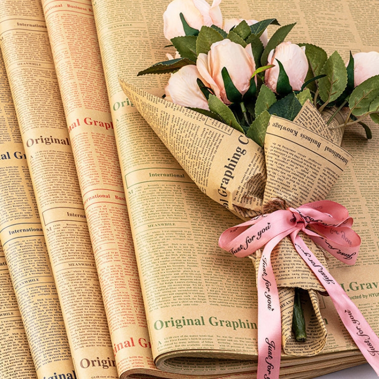 10pcs Retro Cowhide English Newspaper Gift Flower Packaging Material(Random  Style Delivery)
