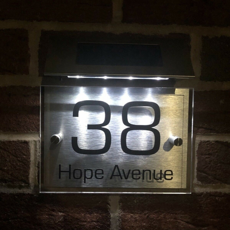 Solar LED Doorplate Light – Black Acrylic, 6 LEDs, White Lighting, Address Number 0-9 Wall Lamp