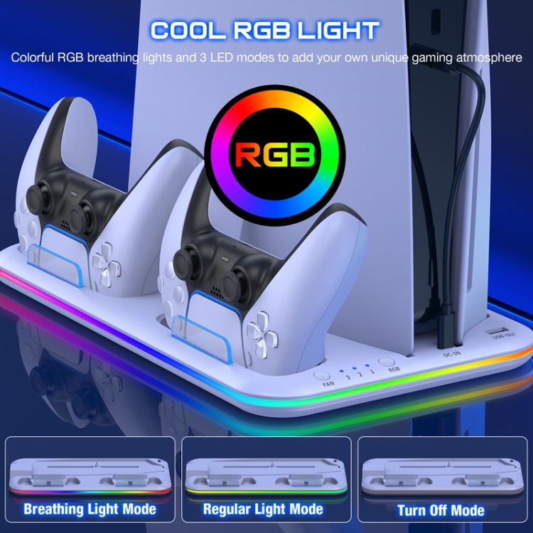 For PS5 Slim Multi-functional Cooling Base Grip Charge Base with RGB Light  Ring