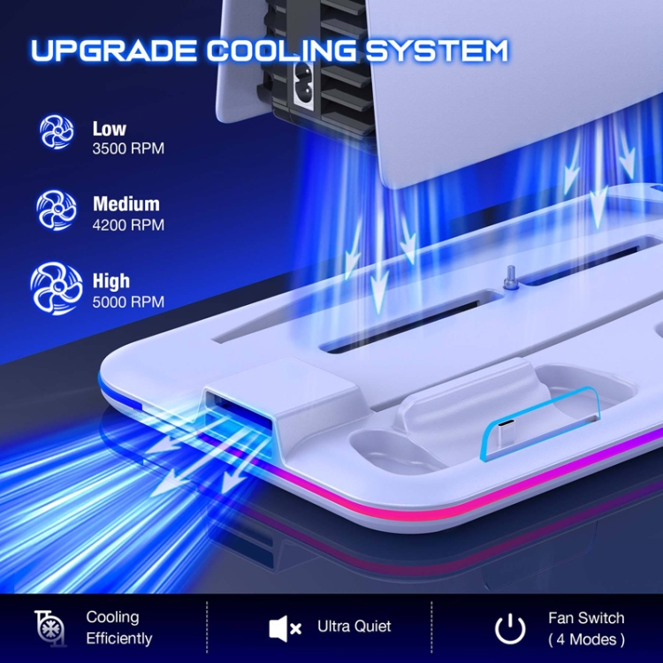 For PS5 Slim Multi-functional Cooling Base for Sony P5 Slim Grip Charge  Base with RGB Light Ring