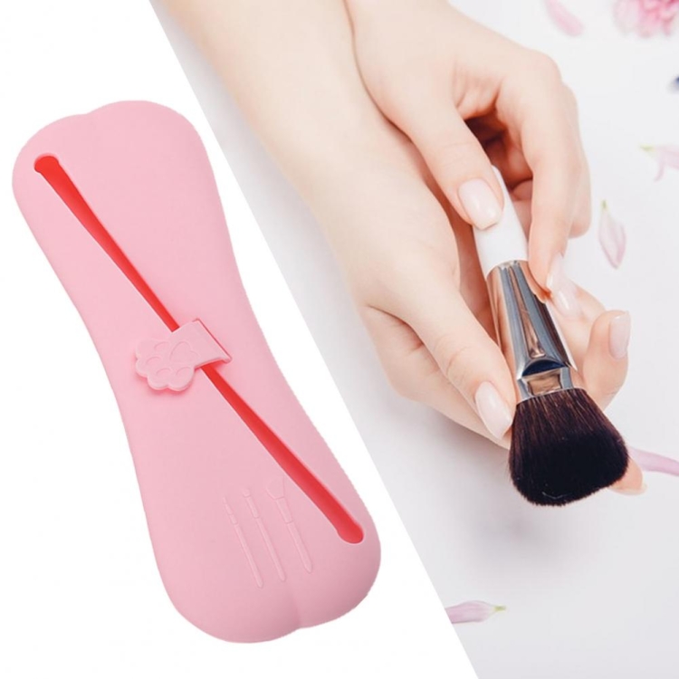 Bolsa de maquillaje de silicona suave a prueba de polvo con hebilla de pata de gato con boca inclinada (rosa) - B6