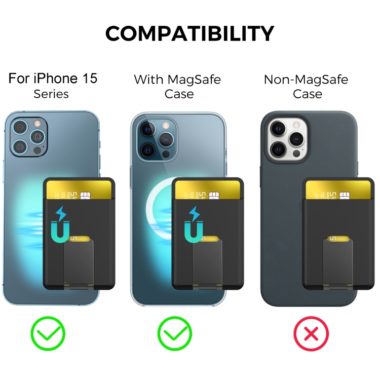 For IPhone 15 AhaStyle PT133-H Phone Magnetic Card Holder Stand Organizer Card Case(Black) For IPhone 15 AhaStyle PT133-H Phone Magnetic Card Holder Stand Organizer Card Case(Black)