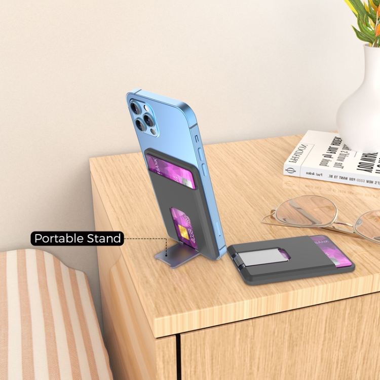 For IPhone 15 AhaStyle PT133-H Phone Magnetic Card Holder Stand Organizer Card Case(Black) For IPhone 15 AhaStyle PT133-H Phone Magnetic Card Holder Stand Organizer Card Case(Black)