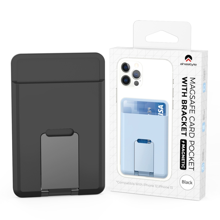 For IPhone 15 AhaStyle PT133-H Phone Magnetic Card Holder Stand Organizer Card Case(Black) For IPhone 15 AhaStyle PT133-H Phone Magnetic Card Holder Stand Organizer Card Case(Black)