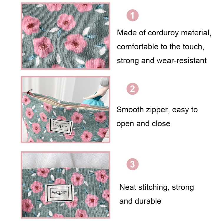Bolsa de cosméticos de pana vintage Bolsa de lavado portátil de viaje de flores (Floral) - B4
