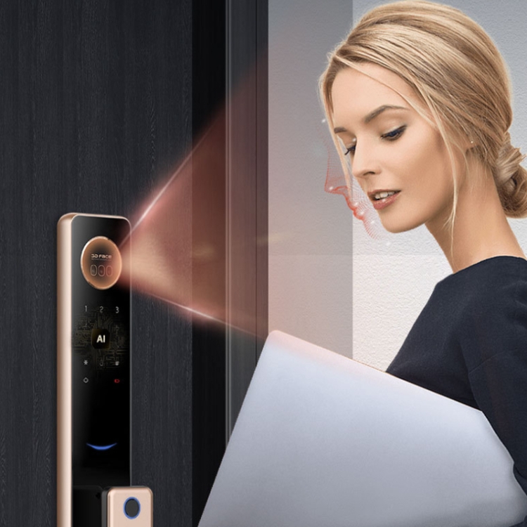 LOCSTAR T100A Cerradura de puerta digital con tarjeta de código de huella digital y reconocimiento facial 3D (gris espacial) - B1