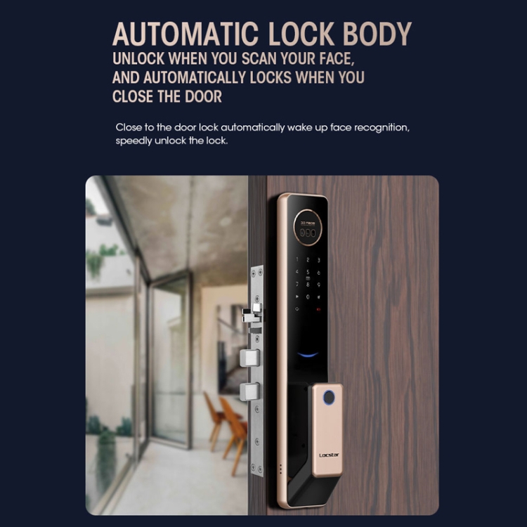 LOCSTAR T100A Cerradura de puerta digital con tarjeta de código de huella digital y reconocimiento facial 3D (gris espacial) - B7