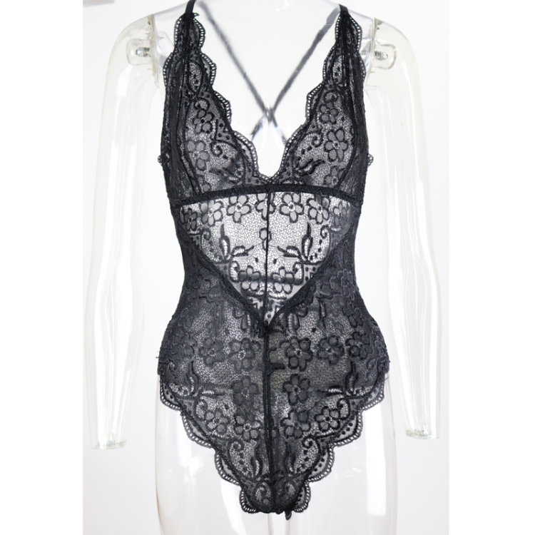 Woman's Black Lace Bodysuit Lingerie Sexy Hollow Out Female Body Tops  Clothes Ladies Lingeries with Cups (Color : Black, Size : Mcode)