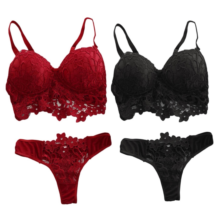 Push Up Bra & Panties Sets Women Sexy Lingerie Lace Underwear, Size: XL(Red)