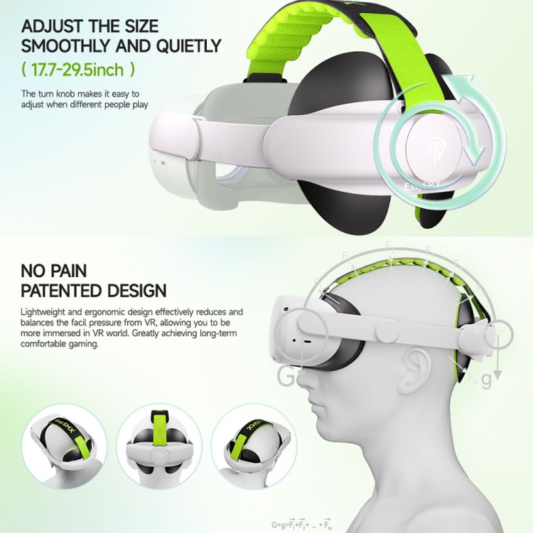 EasySMX Q20 para auriculares Oculus Quest 2 VR Correa para la cabeza ajustable con almohadillas para la cabeza adaptables (verde) - B2