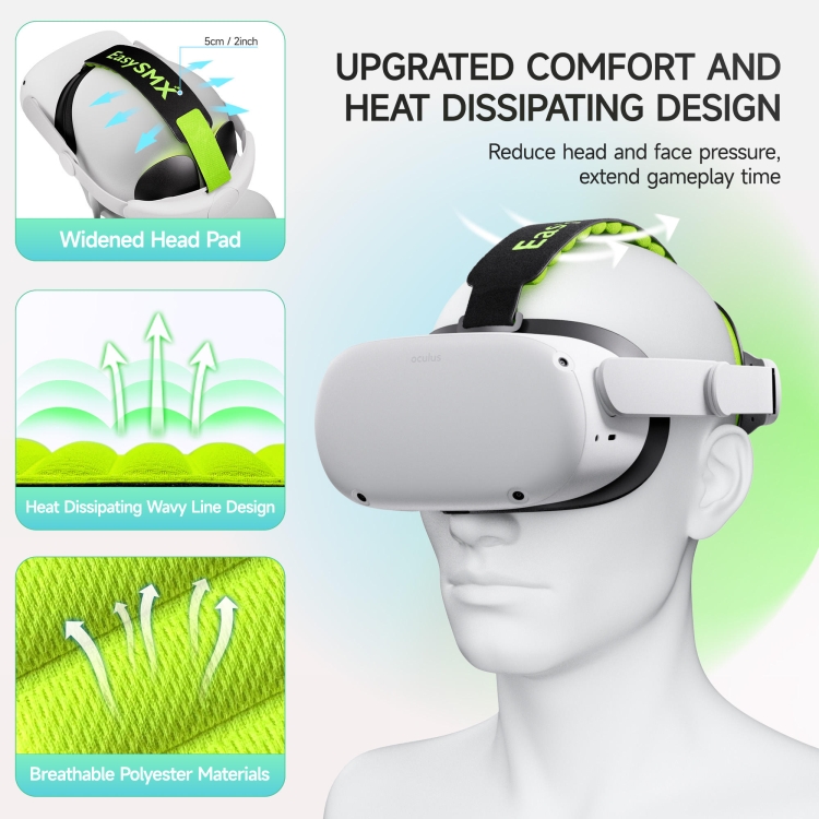 EasySMX Q20 para auriculares Oculus Quest 2 VR Correa para la cabeza ajustable con almohadillas para la cabeza adaptables (verde) - B5