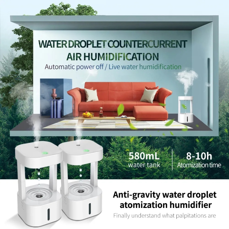 Bedroom Anti-Gravity Humidifier With Clock Water Drop Backflow