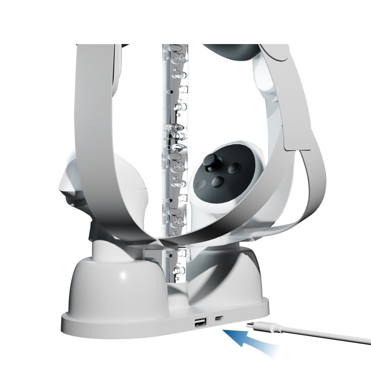 Para gafas Oculus/Meta Quest 3 VR Soporte de almacenamiento de base de carga con luz RGB fría (blanco) - B3