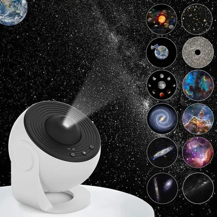 Galaxy Night Light Star Projector LED Table Lamp Childrens Room Decor With 12pcs Film Disc(Black and White) - B1