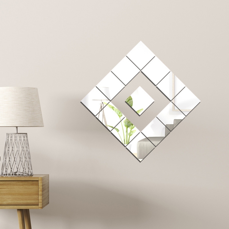 Set Of 8 Glass Mirror Wall Tiles Square 15cmx15cm Self Adhesive