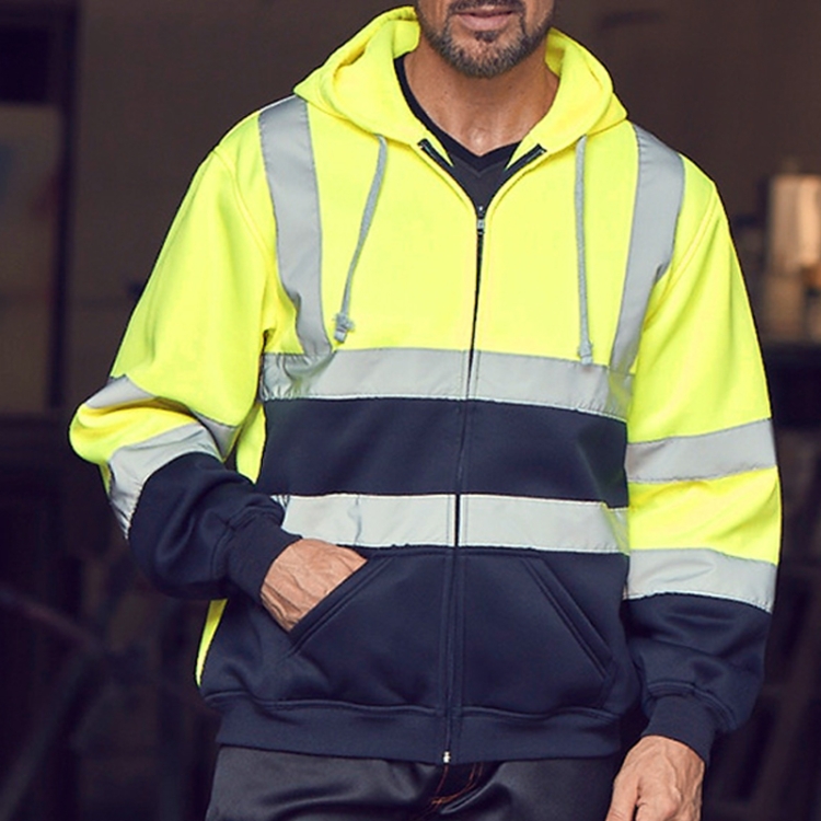 Sweat-shirt réfléchissant à capuche et fermeture éclair pour