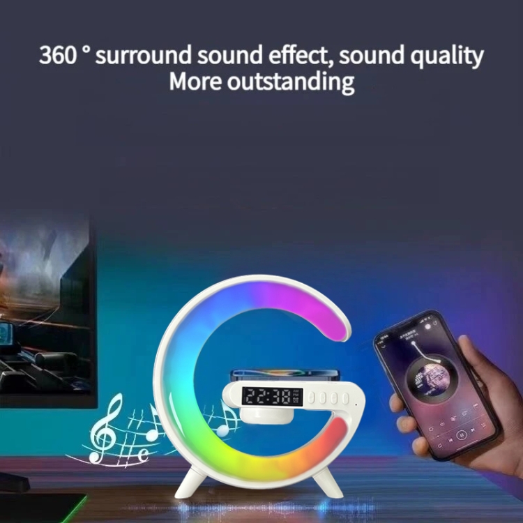 G63 4-In-1 G Shape Bluetooth Speaker With RGB Light Clock Sunrise Wake ...