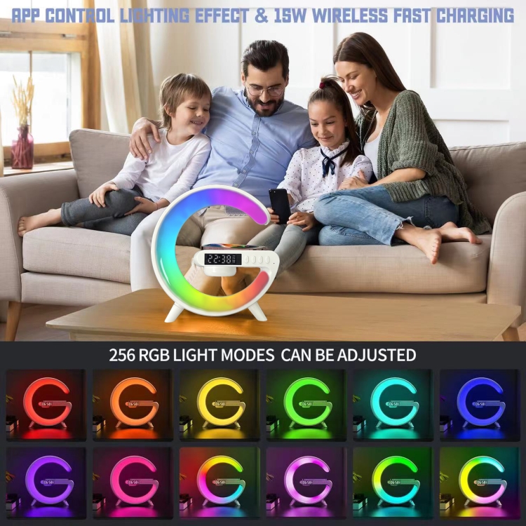 G63 4-In-1  G Shape Bluetooth Speaker With RGB Light Clock Sunrise Wake-Up Light