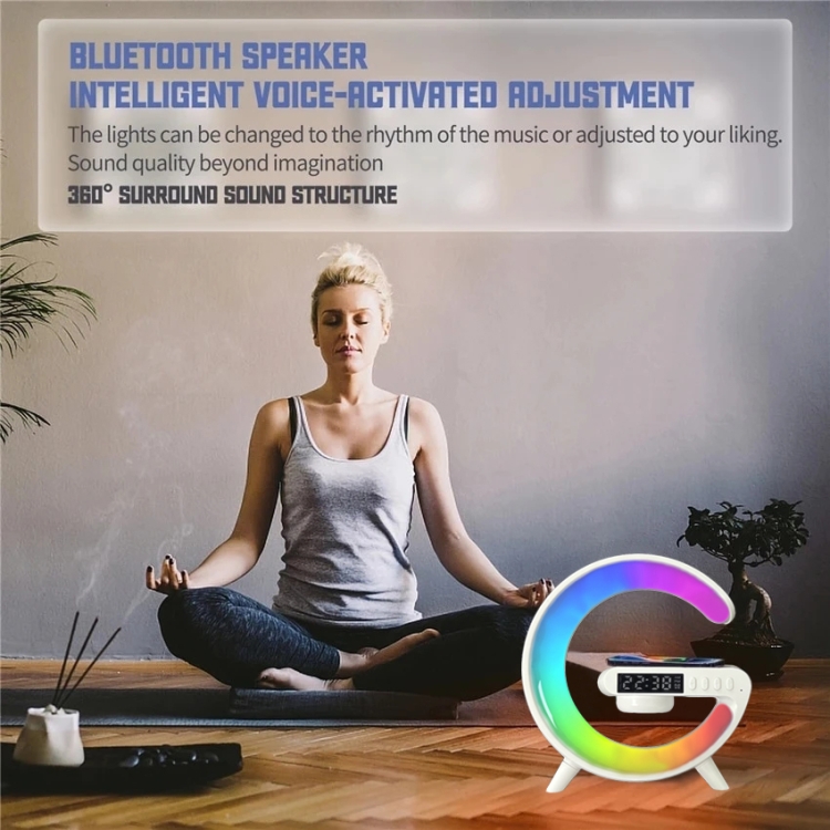 G63 4-In-1  G Shape Bluetooth Speaker With RGB Light Clock Sunrise Wake-Up Light