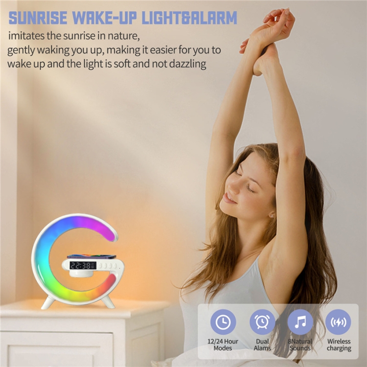 G63 4-In-1  G Shape Bluetooth Speaker With RGB Light Clock Sunrise Wake-Up Light