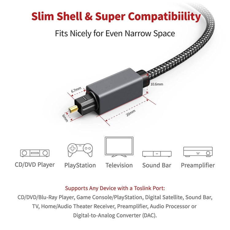 Cavo di ingresso/uscita audio ottico digitale da 15 m compatibile con  SPDIF5.1/7.1 OD5.0MM (grigio)