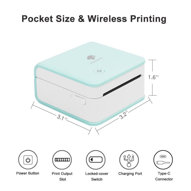 Phomemo M02 PRO Pocket Mini Impresora de etiquetas térmicas incorrecta portátil pequeña con Bluetooth (verde) - B2