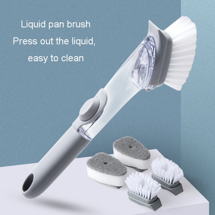 Kitchen Long Handle Automatic Liquid Filling Non-Stick Pan Scrubber Brush  Cleaning Brush, Style: Brush+Sponge