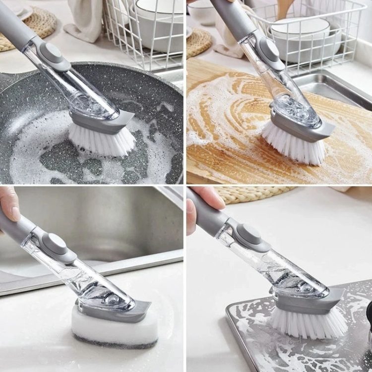 Kitchen Long Handle Automatic Liquid Filling Non-Stick Pan Scrubber Brush Cleaning Brush, Style: Brush - B9