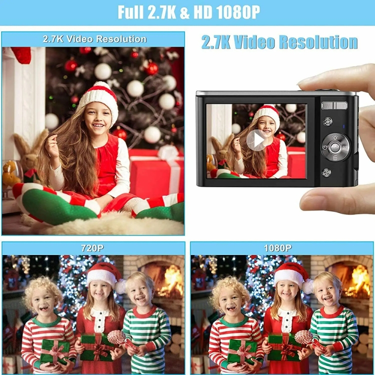 Cámara digital HD con pantalla a color TFT de 2,4 pulgadas Cámara inteligente portátil con zoom 8X para viajes (estándar negro) - B9