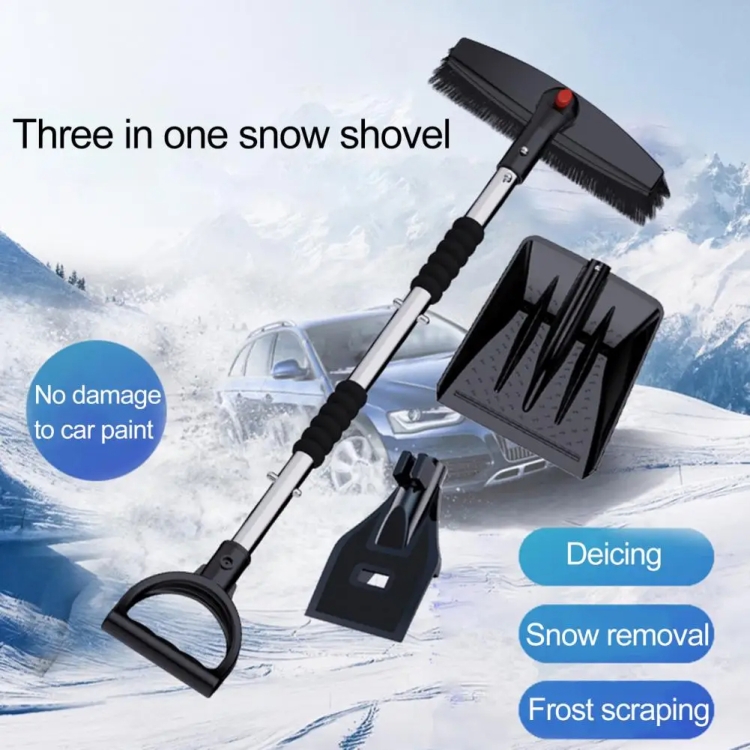 Kit de brosses à neige pour voiture 3 en 1, grattoir à glace rétractable en  acier inoxydable (noir)