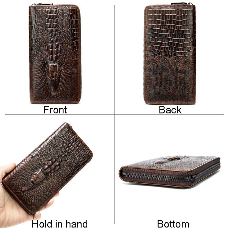 Cartera de negocios larga para hombre Bolso de mano con múltiples tarjetas con patrón de cocodrilo (negro) - B2