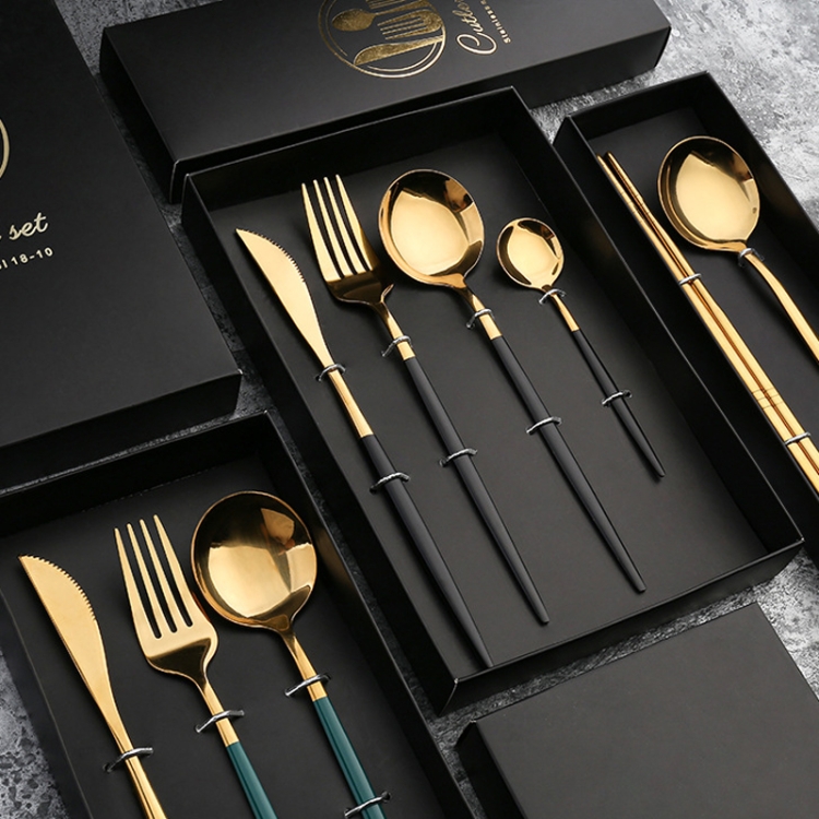 4pcs /Pack Stainless Steel Glossy Mirror Flatware Gift Set, Style: With  Chopsticks (Silver)