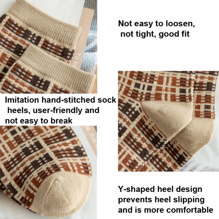1pair Women Autumn and Winter Socks Brown Color Thick Retro Mid