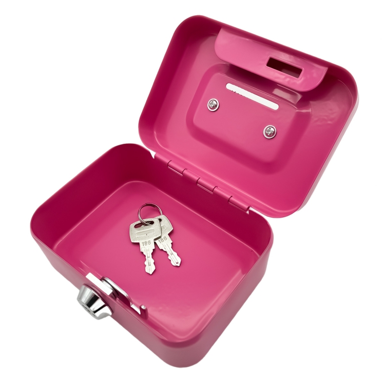 Caja fuerte de metal portátil, hucha, organizador de dinero con llave (rosa  pequeña)