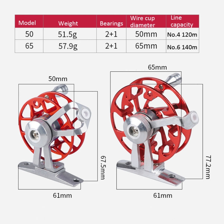 Ice Fishing Raft Reel Fly Reel With Base All Metal Hollow Fishing Tackle,  Spec: 65mm Gold