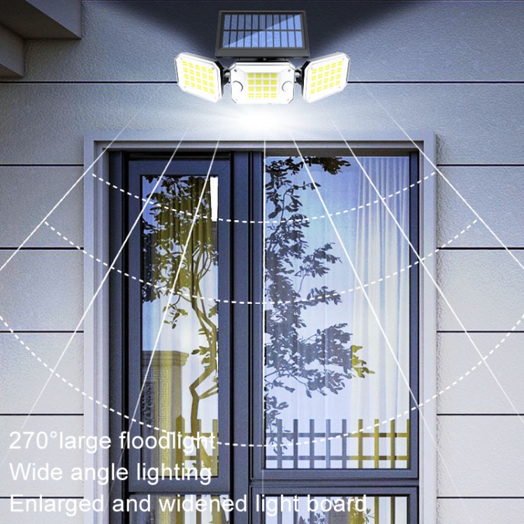 Outdoor Triple Head 224LEDs Dual Sensor Solar Wall Light Rotating Body Sensor Light Garden Home Lighting, Style: Split - B5