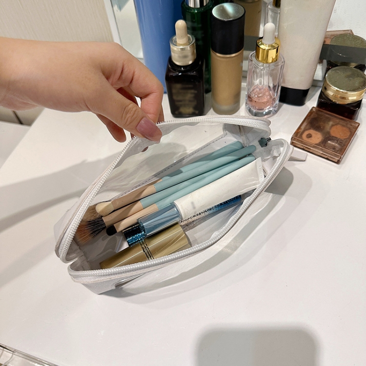 Bolsa de cosméticos portátil transparente lápiz de cejas lápiz labial bolsa de almacenamiento de brochas de maquillaje (negro) - B4