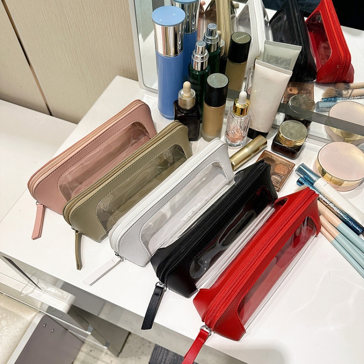 Bolsa de cosméticos portátil transparente lápiz de cejas lápiz labial bolsa de almacenamiento de brochas de maquillaje (negro) - B5