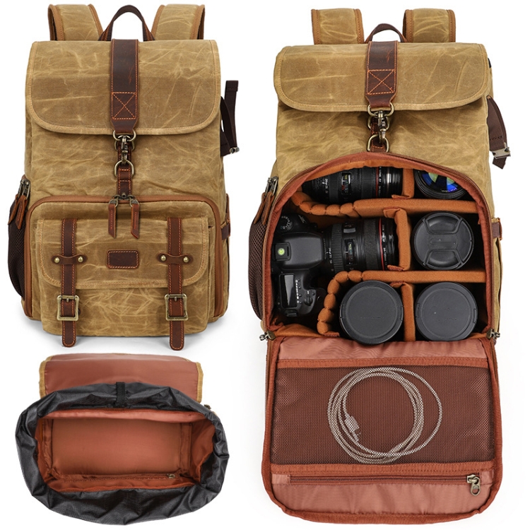 Large Capacity SLR Digital Camera Bag Laptop Backpack Canvas Storage Bag(Earth Yellow) - B1
