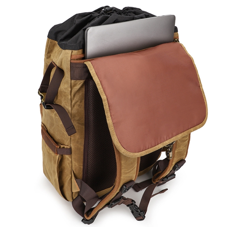 Large Capacity SLR Digital Camera Bag Laptop Backpack Canvas Storage Bag(Earth Yellow) - B2