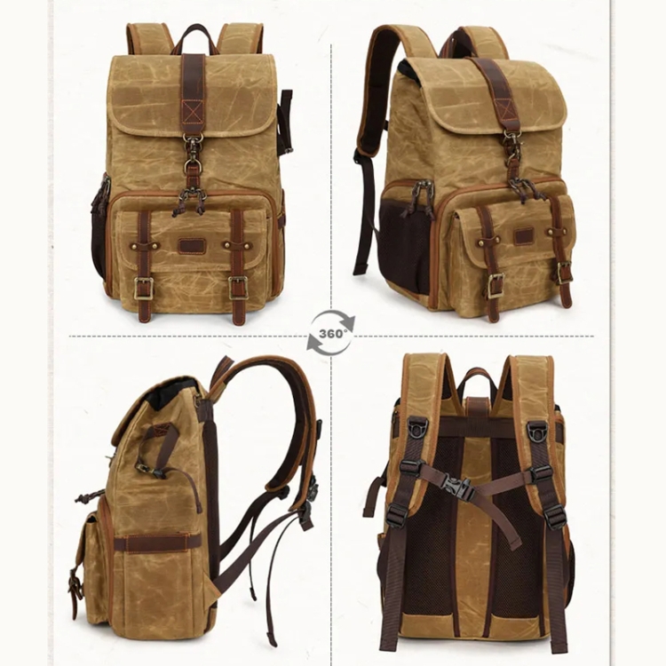 Large Capacity SLR Digital Camera Bag Laptop Backpack Canvas Storage Bag(Earth Yellow) - B3