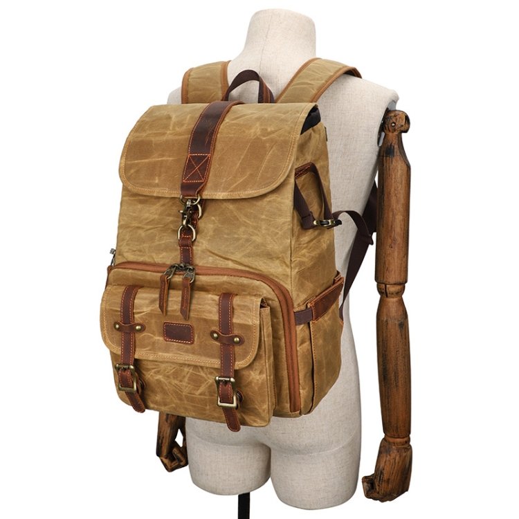 Large Capacity SLR Digital Camera Bag Laptop Backpack Canvas Storage Bag(Earth Yellow) - B7