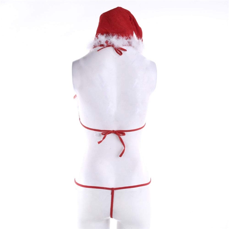 Women Christmas Hollow Sexy Lingerie Bras Panty Thong with Santa Hat Set,  Size: S(Red)