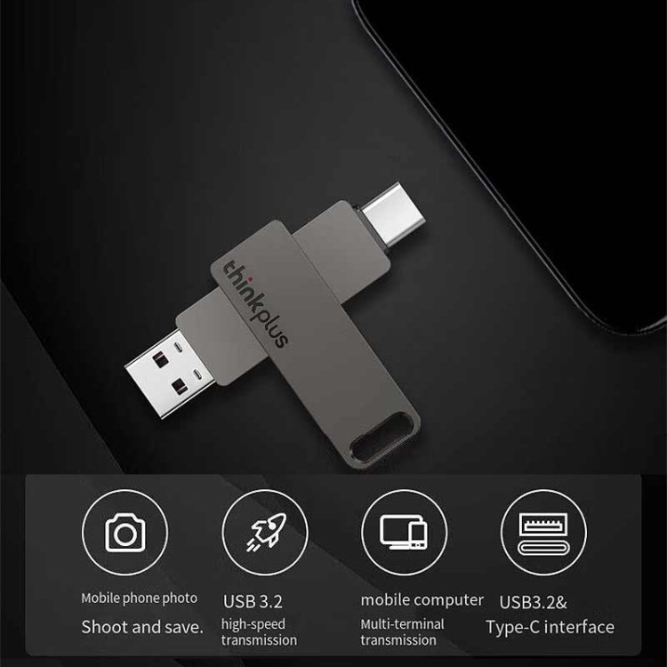 Lenovo Thinkplus MU110 USB3.2+Type-C Dual Interface Rotation Flash Drive,  Size: 32GB(Grey)