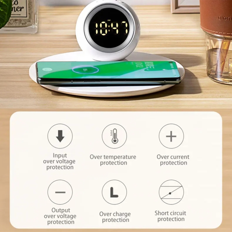 K22T 15W Multifunctional Rotatable Clock Night Light Wireless Fast Charger, Color: White K22T 15W Multifunctional Rotatable Clock Night Light Wireless Fast Charger, Color: White