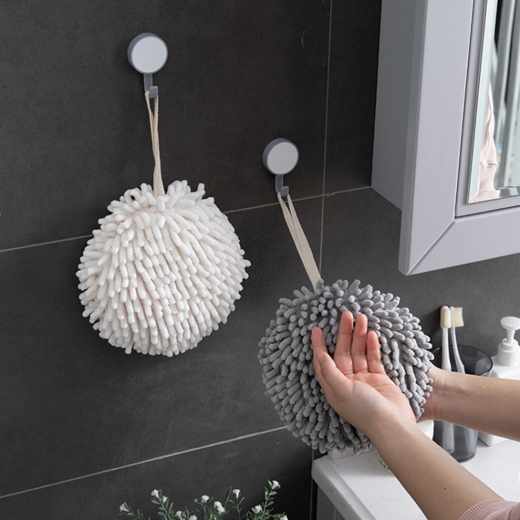 Chenille Hand Wipe Ball Large Hanging Bathroom Quick Dry Hand Towel Kitchen  Rag Wipe Handkerchief(White)